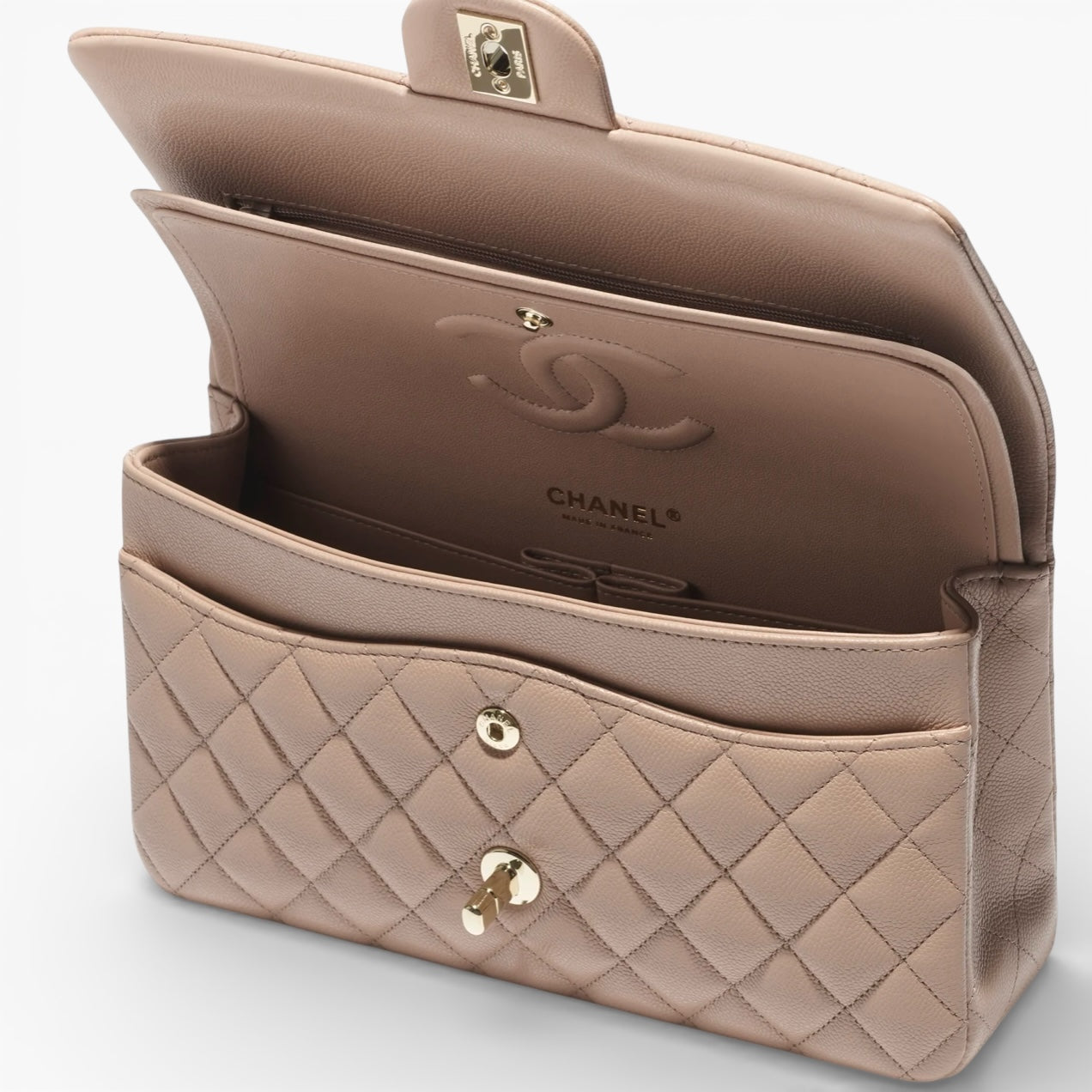 Chanel 21 Classic Flap Beige Caviar